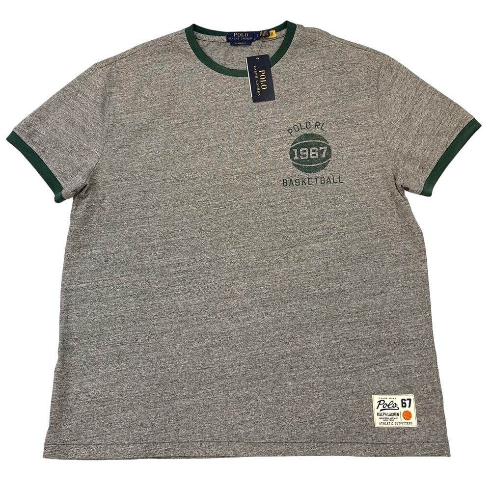 Polo Ralph Lauren Ringer T Shirt Mens Large Gray Ringer Short Sleeve Basketball